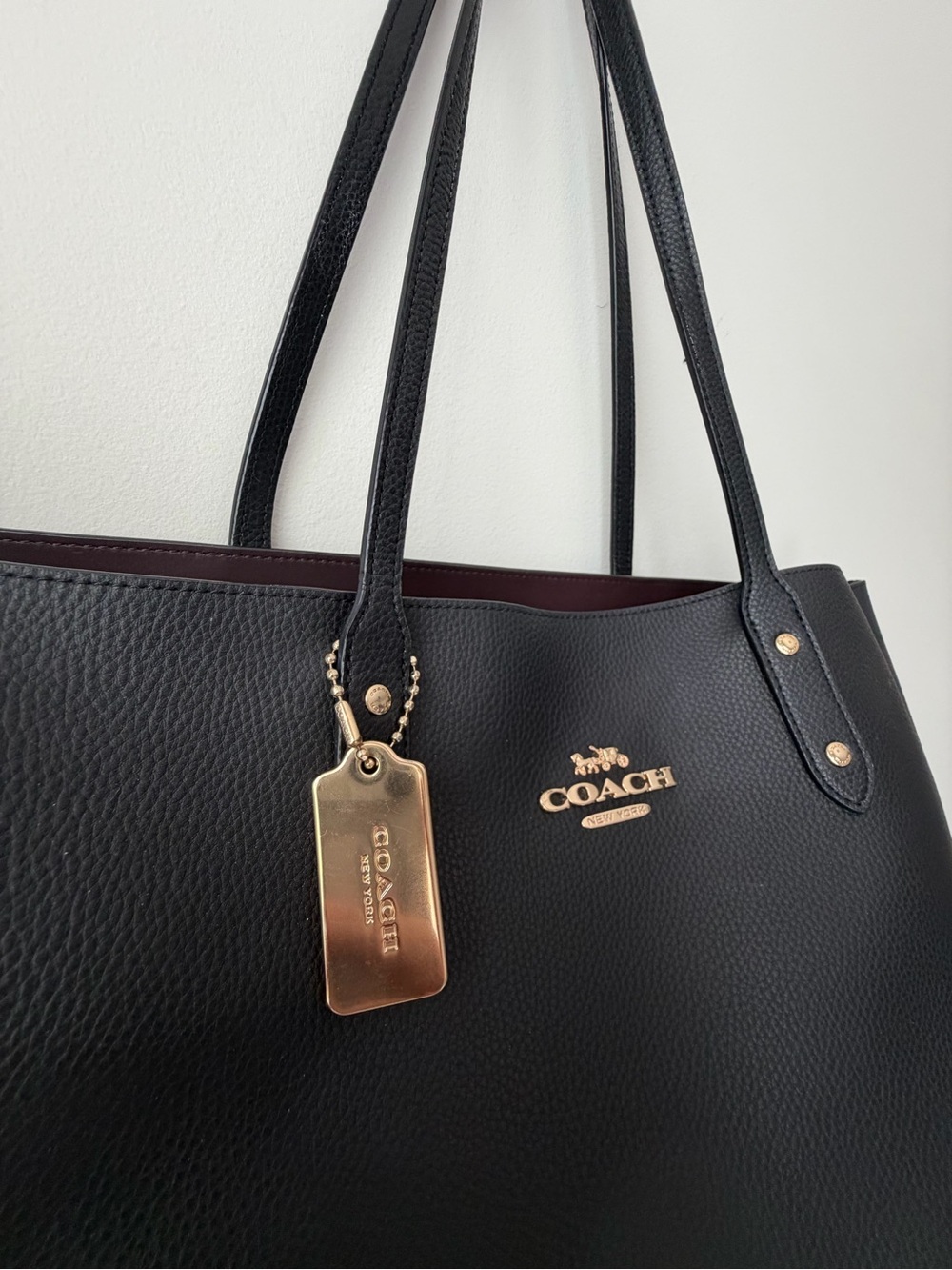 Coach Black Pebbled Leather Tote with Gold Logo - Picture 3 of 12